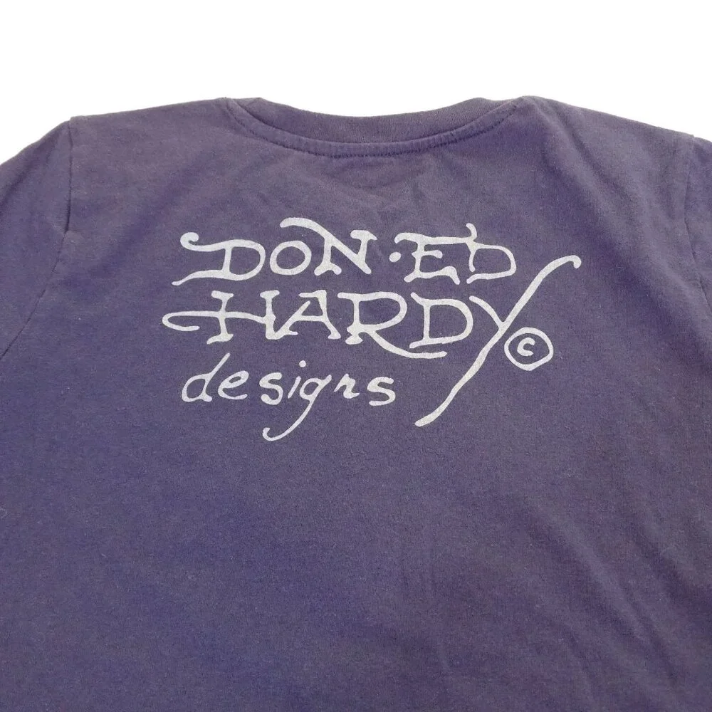 Ed Hardy Graphic Cropped T-shirt Blue Women Size L Y2K Indie Tattoo Art Grunge - Picture 5 of 11